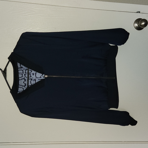 Stella & Dot Navy/Snake Print Reversible Bomber Jacket - S - Picture 8 of 9